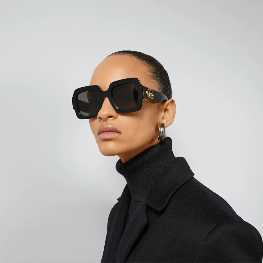 NEW Gucci GG1547S 001 Black Grey Women Square Sunglasses GG 1547S